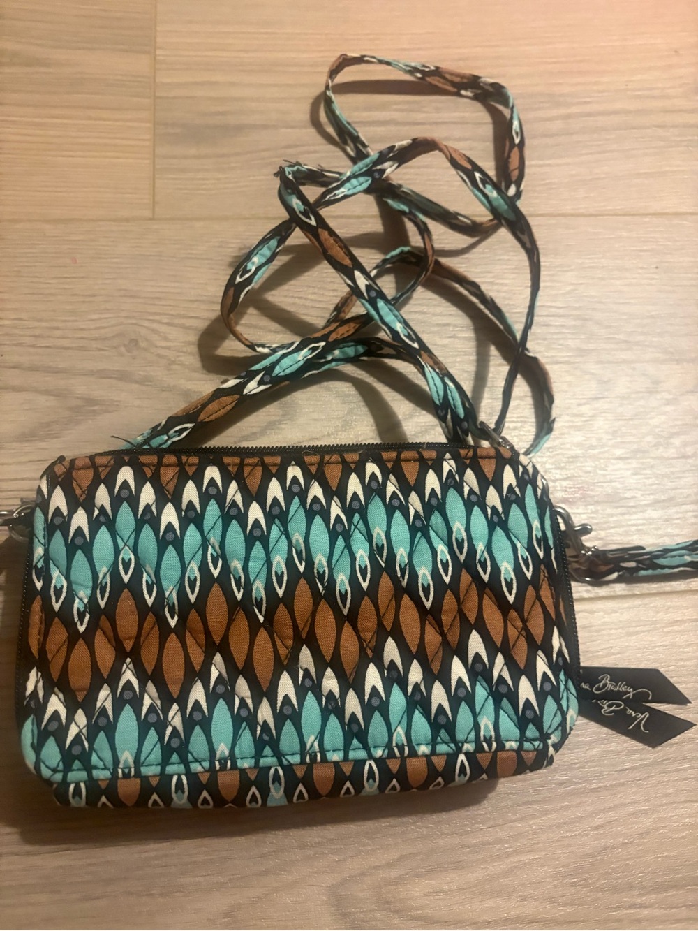 Quilted Pattern Crossbody Bag in Teal and Brown Vera Bradley